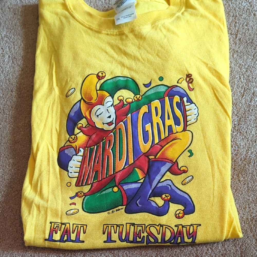 Mardi Gras Men's Or Women's 2XL.Yellow. New. Big T Shirt 100,% Cotton New